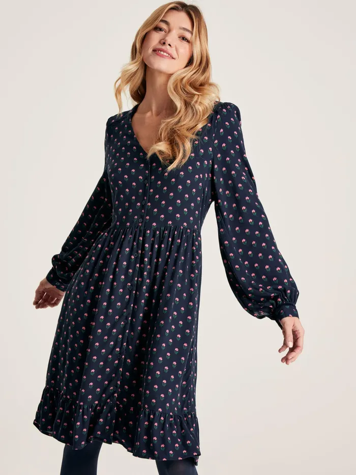 Joules Bonnie 8211 Navy Blue Button Down Dress With Peplum Hem Women Dresses