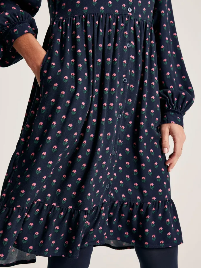 Joules Bonnie 8211 Navy Blue Button Down Dress With Peplum Hem Women Dresses