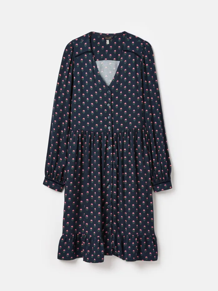 Joules Bonnie 8211 Navy Blue Button Down Dress With Peplum Hem Women Dresses