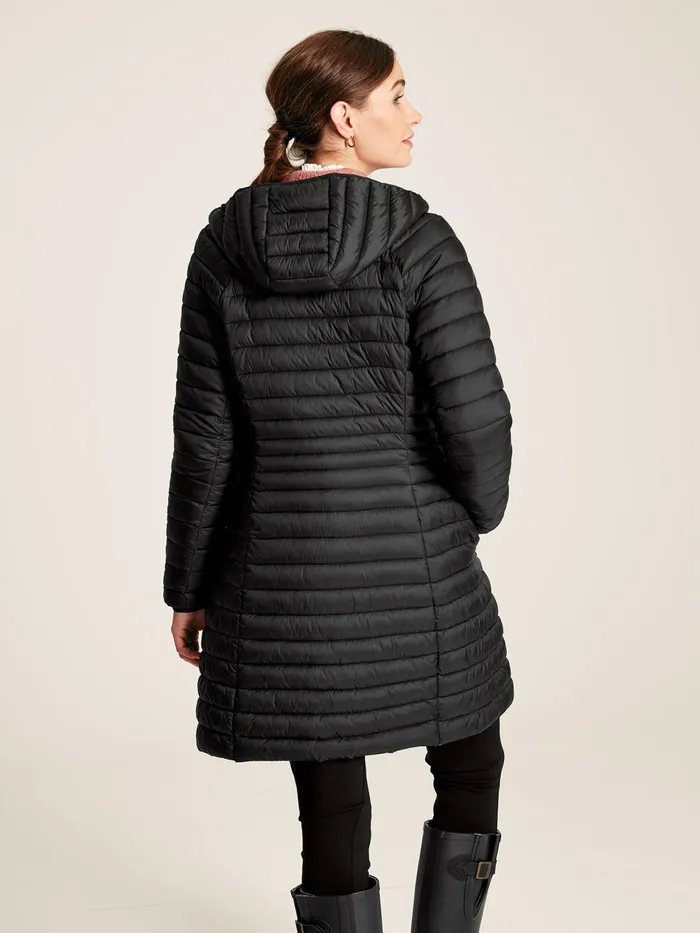 Joules Bramley 8211 Black Showerproof Long Packable Padded Jacket Women Raincoats