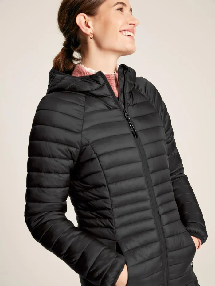 Joules Bramley 8211 Black Showerproof Long Packable Padded Jacket Women Raincoats