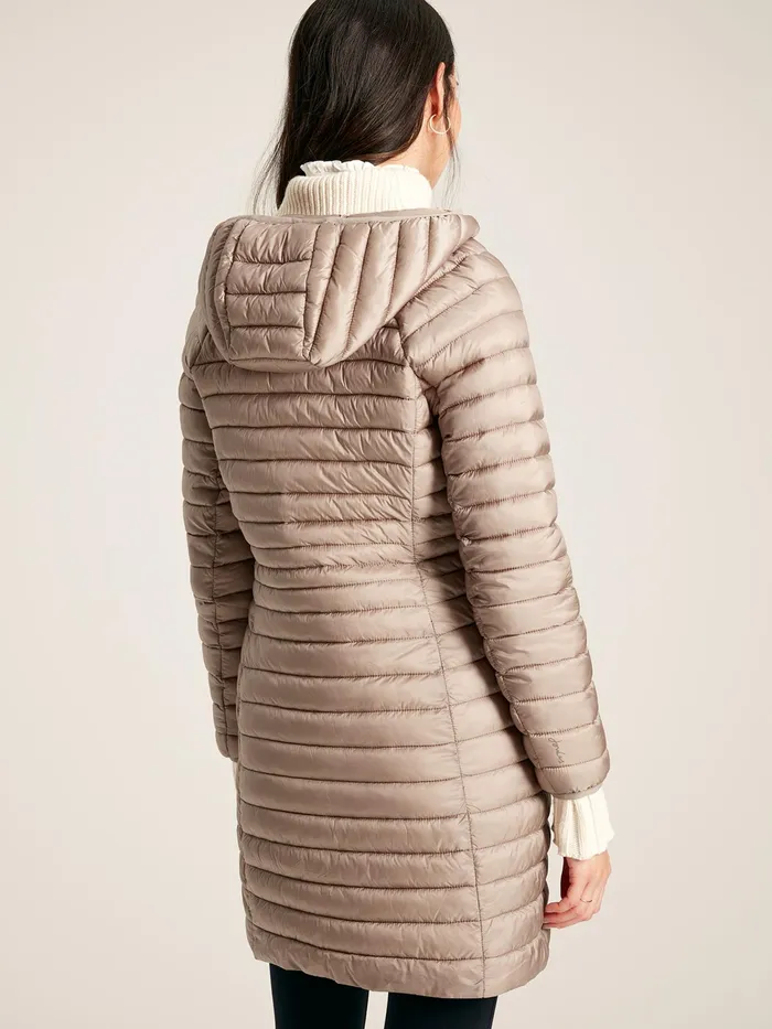 Joules Bramley 8211 Pearl Showerproof Long Packable Padded Jacket Women Raincoats
