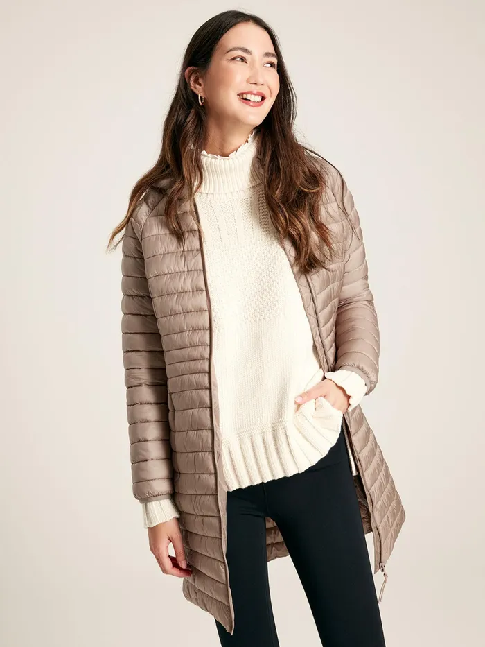 Joules Bramley 8211 Pearl Showerproof Long Packable Padded Jacket Women Raincoats