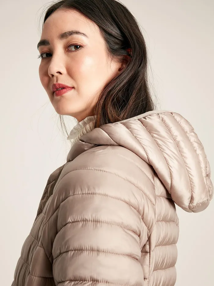 Joules Bramley 8211 Pearl Showerproof Long Packable Padded Jacket Women Raincoats