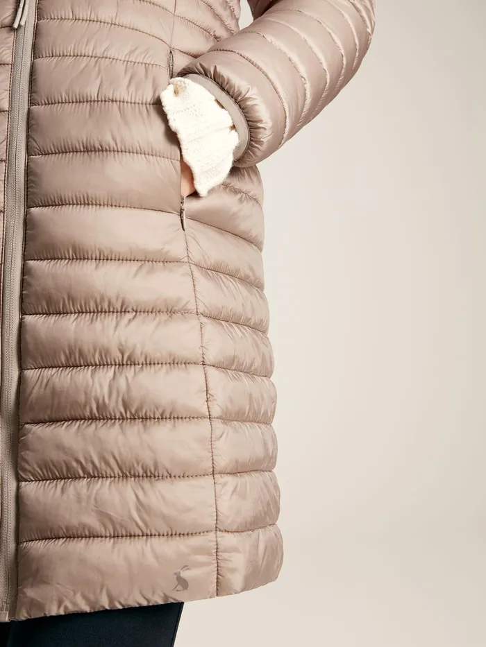 Joules Bramley 8211 Pearl Showerproof Long Packable Padded Jacket Women Raincoats