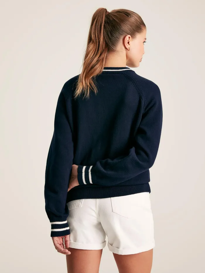 Joules Break Point 8211 Navy Knitted Tennis Slogan Jumper Women Knitwear