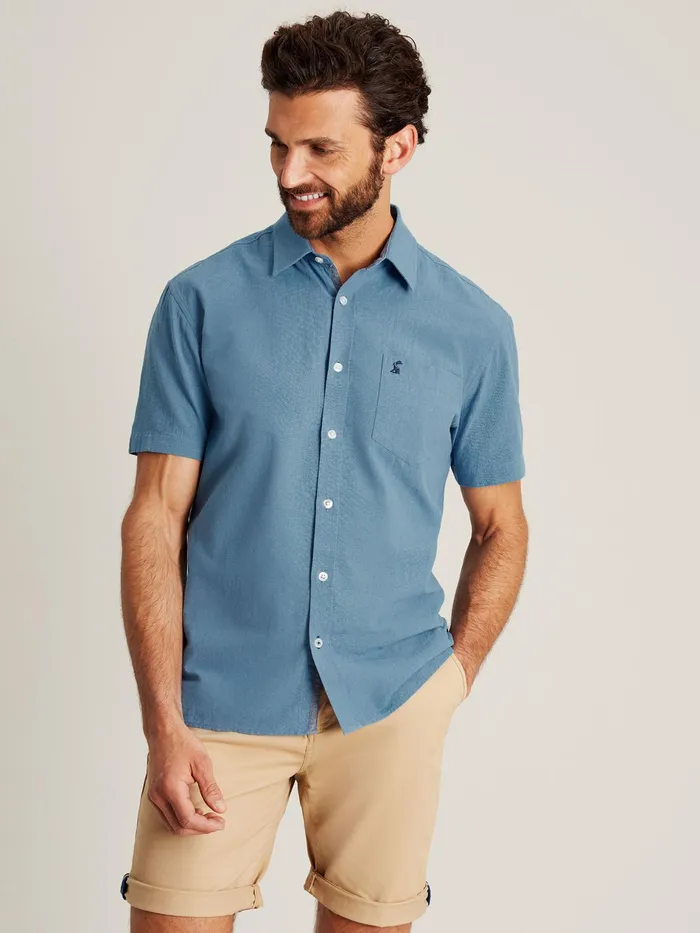 Joules Breaker 8211 Blue Short Sleeve Linen Shirt Men Shirts