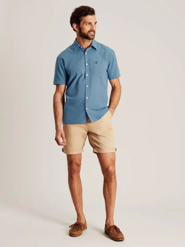 Joules Breaker 8211 Blue Short Sleeve Linen Shirt Men Shirts