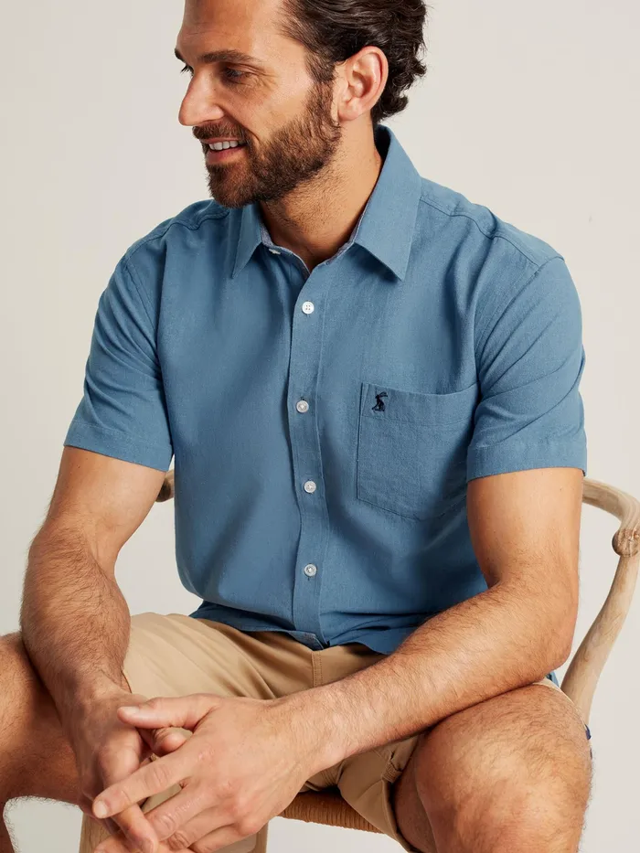 Joules Breaker 8211 Blue Short Sleeve Linen Shirt Men Shirts