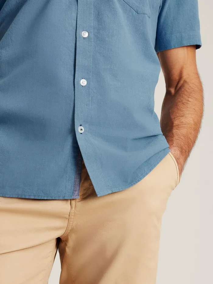 Joules Breaker 8211 Blue Short Sleeve Linen Shirt Men Shirts