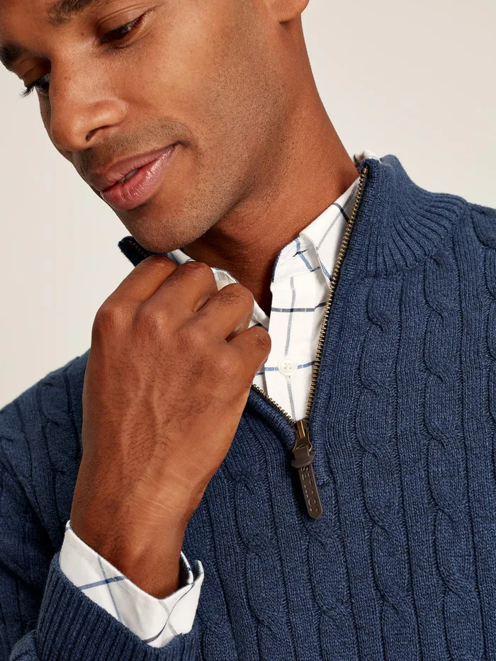 Joules Cable Knit 8211 Blue Quarter Zip Jumper Men Knitwear