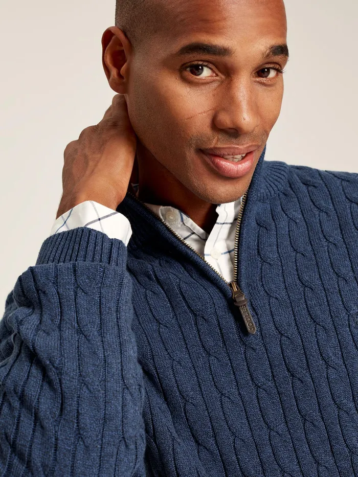 Joules Cable Knit 8211 Blue Quarter Zip Jumper Men Knitwear