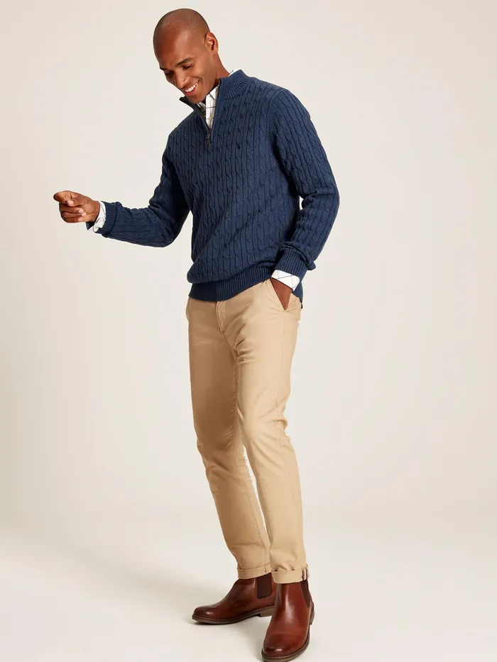 Joules Cable Knit 8211 Blue Quarter Zip Jumper Men Knitwear