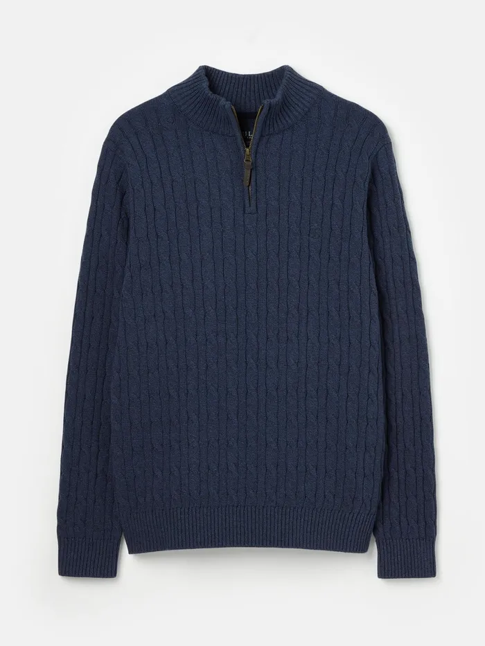 Joules Cable Knit 8211 Blue Quarter Zip Jumper Men Knitwear