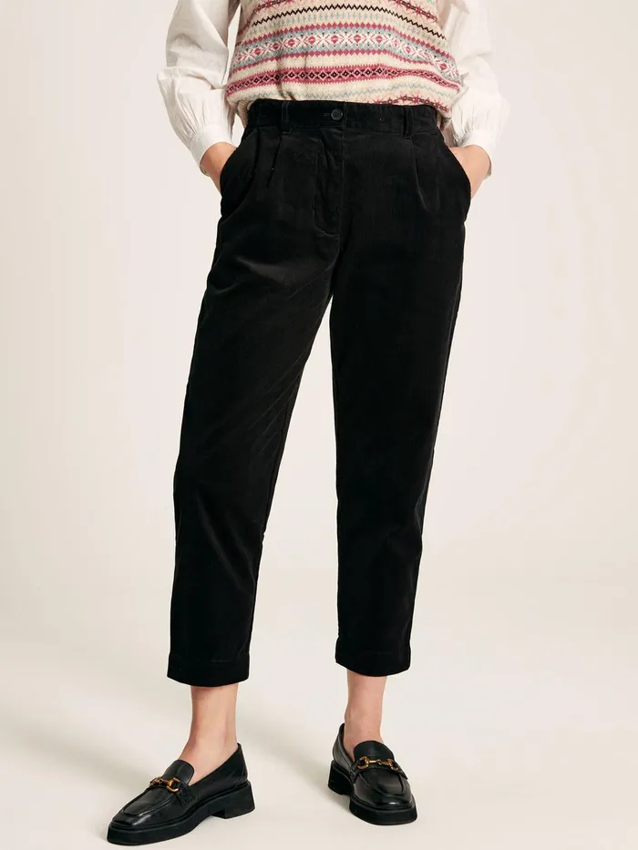 Joules Calla 8211 Black Cord Tapered Leg Trousers Women Trousers and Leggings