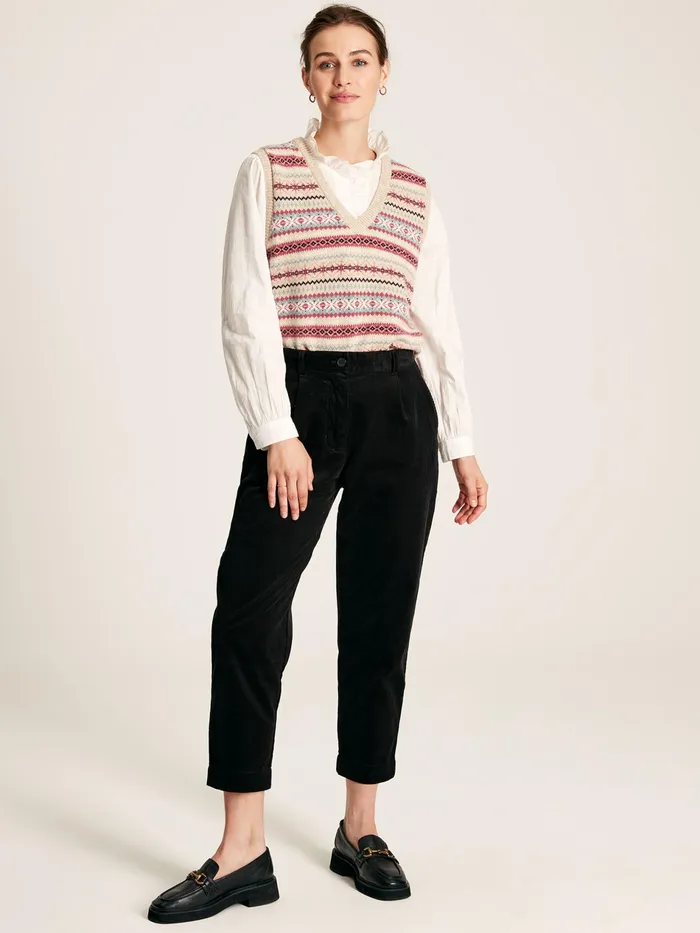Joules Calla 8211 Black Cord Tapered Leg Trousers Women Trousers and Leggings