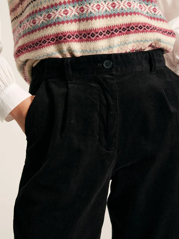 Joules Calla 8211 Black Cord Tapered Leg Trousers Women Trousers and Leggings