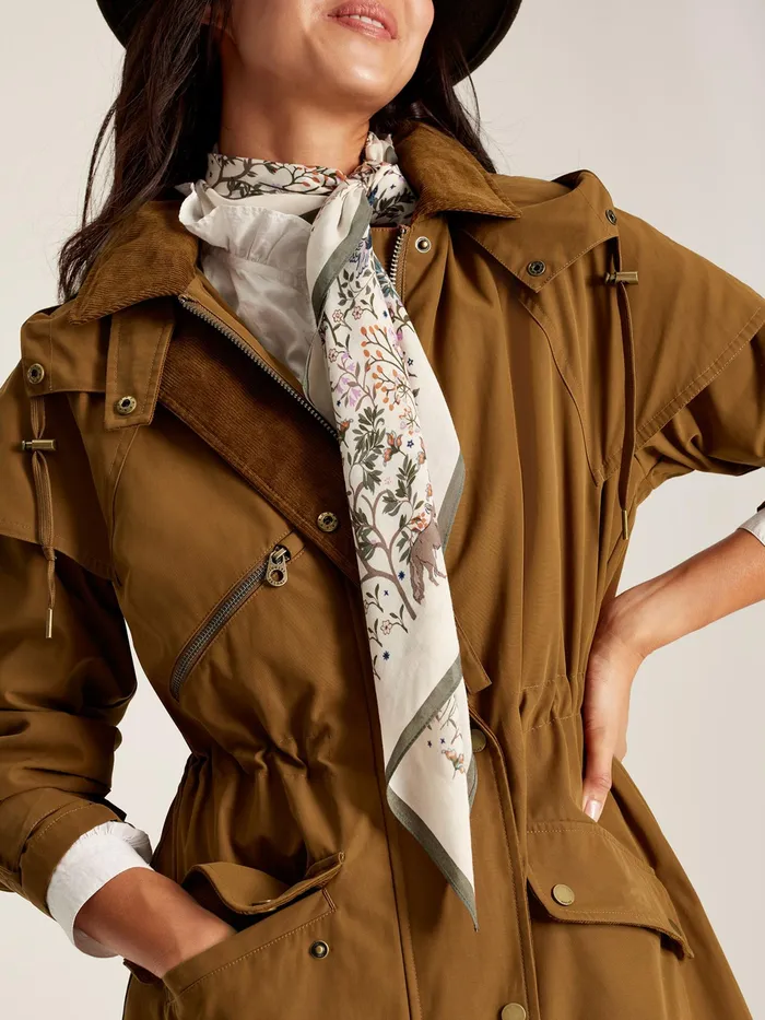 Joules Canter 8211 Rust Brown Shower Resistant Long Wax Jacket Women Coats and Jackets