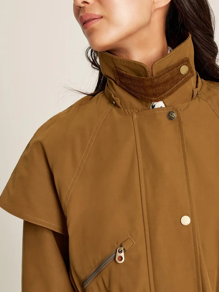 Joules Canter 8211 Rust Brown Shower Resistant Long Wax Jacket Women Coats and Jackets