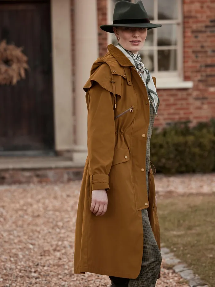 Joules Canter 8211 Rust Brown Shower Resistant Long Wax Jacket Women Coats and Jackets
