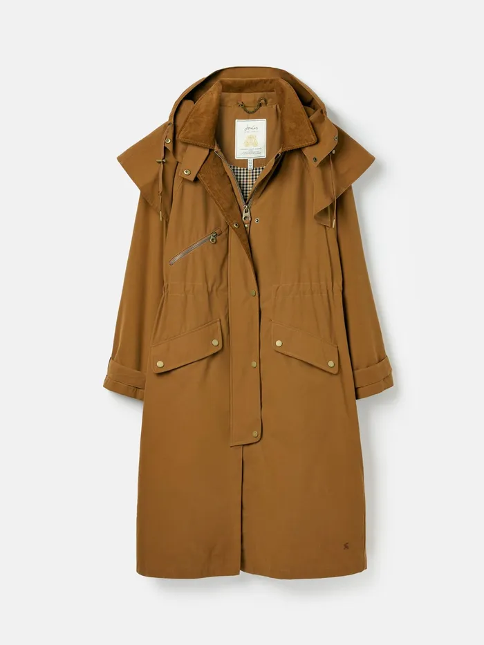 Joules Canter 8211 Rust Brown Shower Resistant Long Wax Jacket Women Coats and Jackets
