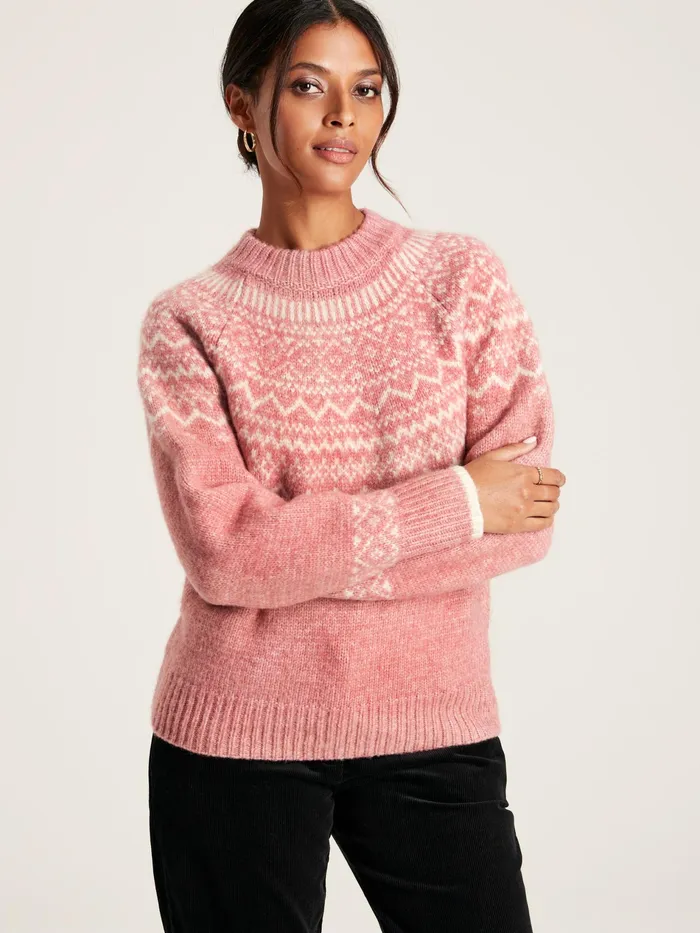 Joules Charlotte 8211 Pink Fair Isle Jumper Women Knitwear