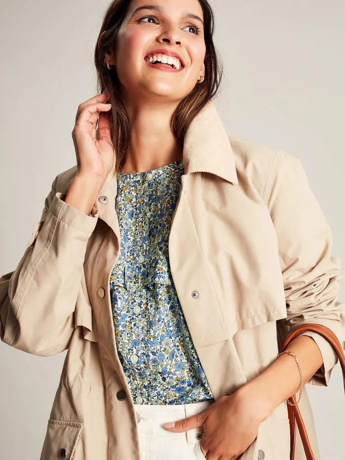 Joules Clarabelle 8211 Blue Ditsy Blouse With Frilled Bib Women Shirts and Blouses