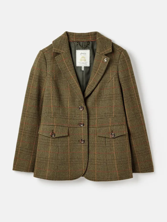 Joules Clarence 8211 Green Tweed Blazer Women Coats and Jackets