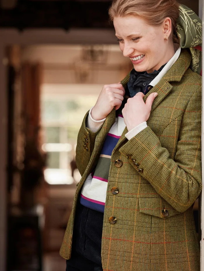 Joules Clarence 8211 Green Tweed Blazer Women Coats and Jackets