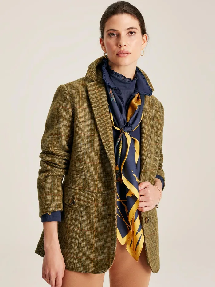 Joules Clarence 8211 Green Tweed Blazer Women Coats and Jackets