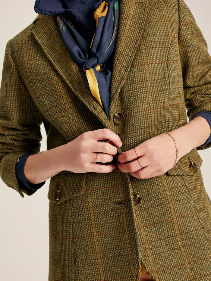 Joules Clarence 8211 Green Tweed Blazer Women Coats and Jackets
