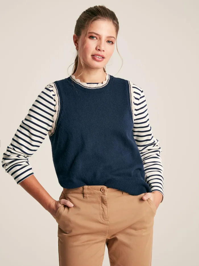 Joules Claudette 8211 Navy Scallop Trim Knitted Tank Women Knitwear