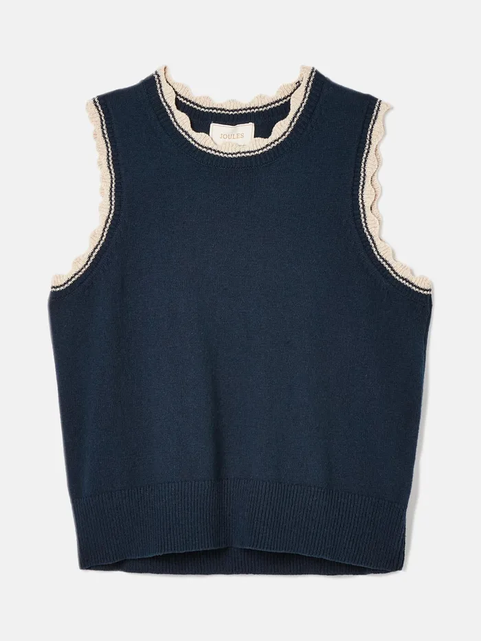 Joules Claudette 8211 Navy Scallop Trim Knitted Tank Women Knitwear Joules Claudette 8211 Navy Scallop Trim Knitted Tank Women Knitwear