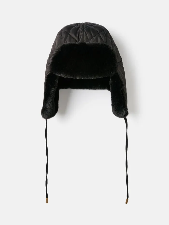 Joules Eira 8211 Black Faux Fur Lined Trapper Hat Women Hats