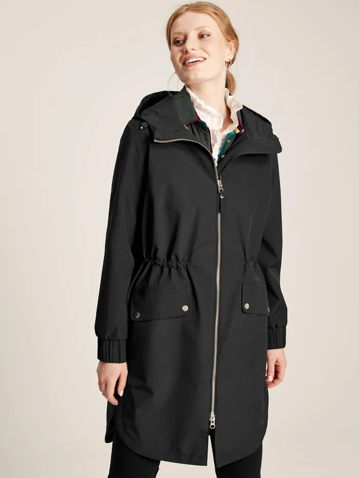 Joules Elmfield 8211 Black Waterproof Raincoat With Hood Women Raincoats