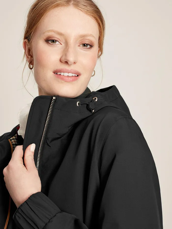 Joules Elmfield 8211 Black Waterproof Raincoat With Hood Women Raincoats