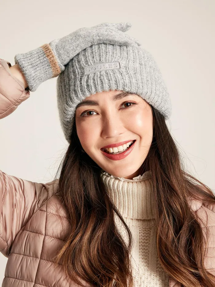 Joules Eloise 8211 Grey Marl Soft Oversized Beanie Hat Women Hats