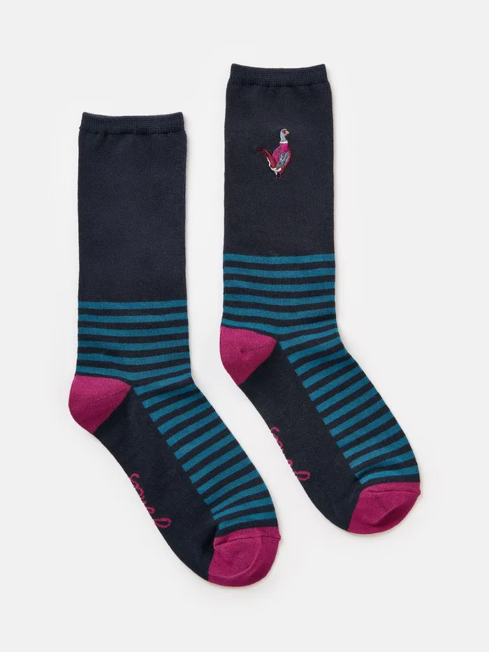 Joules Embroidered 8211 NavyPurple Socks Women Socks and Tights