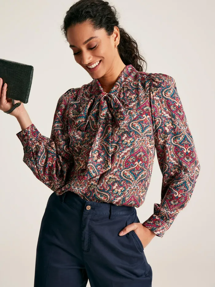 Joules Everly 8211 Pink Tie Neck Blouse Women Shirts and Blouses