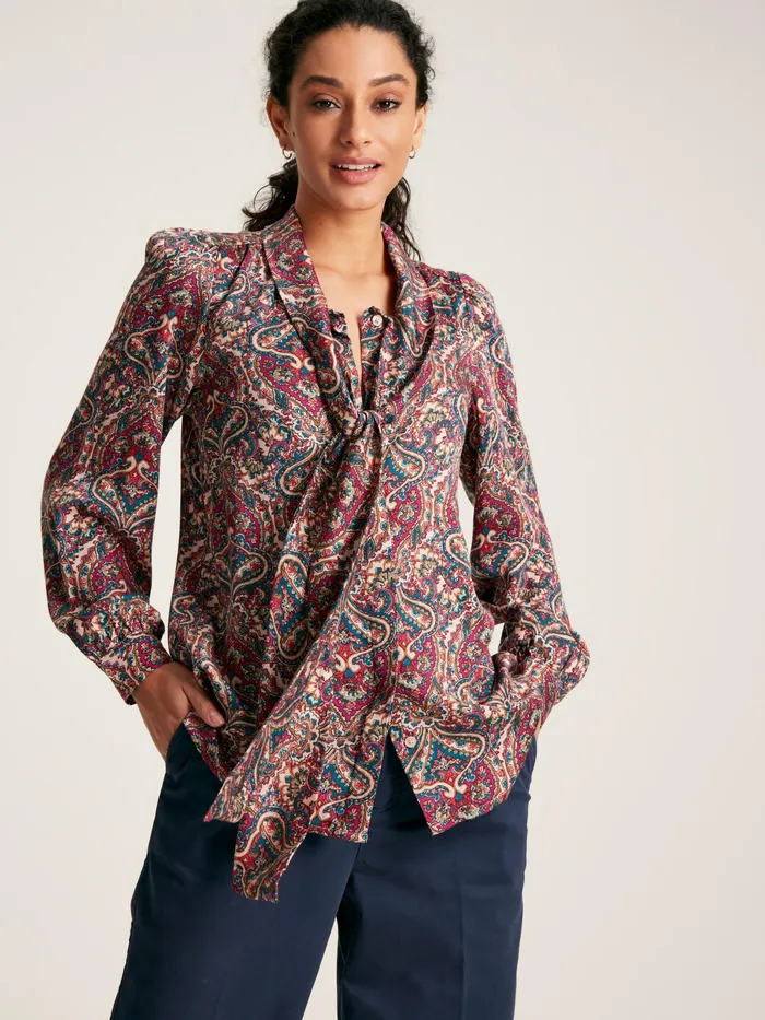 Joules Everly 8211 Pink Tie Neck Blouse Women Shirts and Blouses