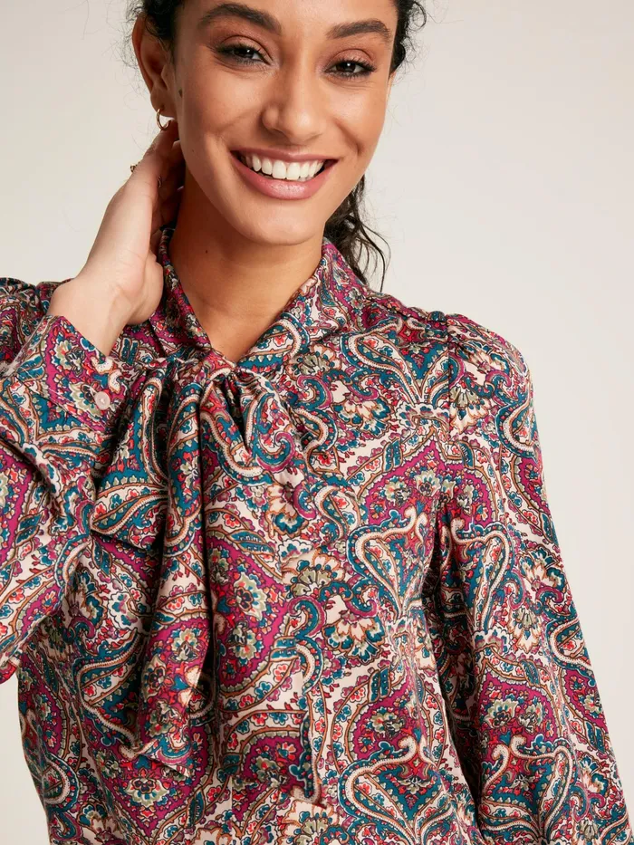 Joules Everly 8211 Pink Tie Neck Blouse Women Shirts and Blouses