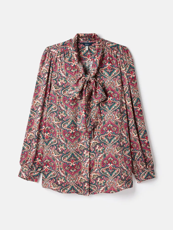 Joules Everly 8211 Pink Tie Neck Blouse Women Shirts and Blouses