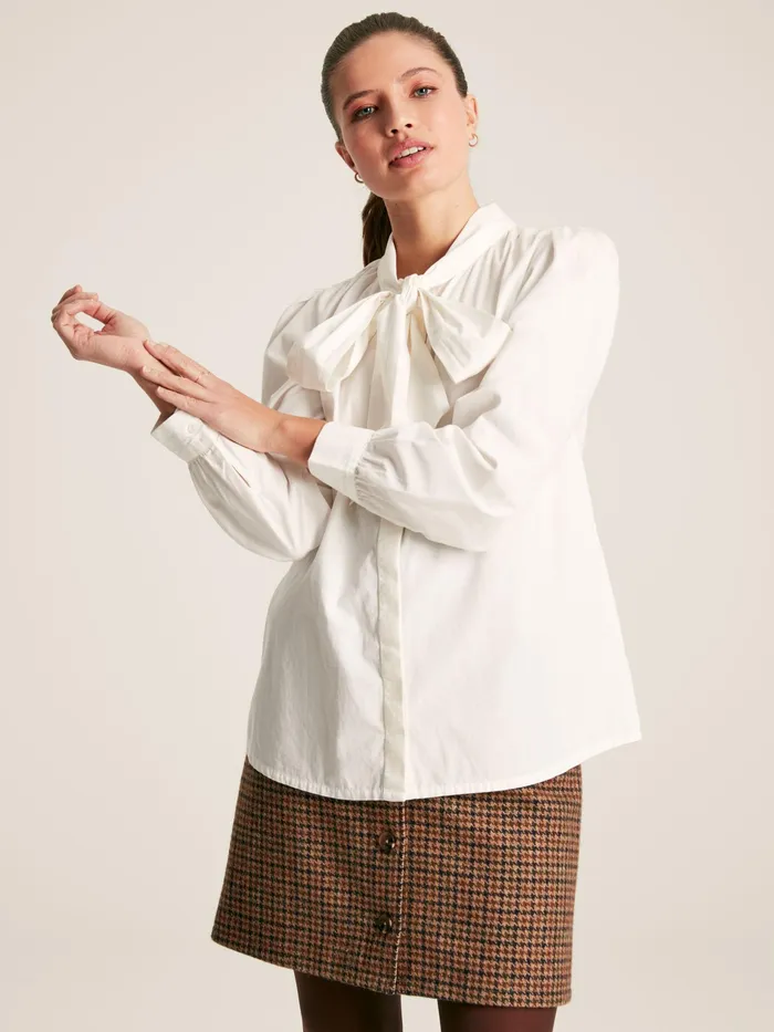 Joules Everly 8211 White Tie Neck Blouse Women Shirts and Blouses