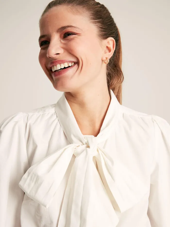 Joules Everly 8211 White Tie Neck Blouse Women Shirts and Blouses