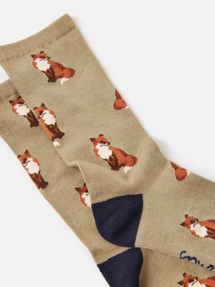 Joules Excellent Everyday 8211 Beige Fox Single Ankle Socks Women Socks and Tights