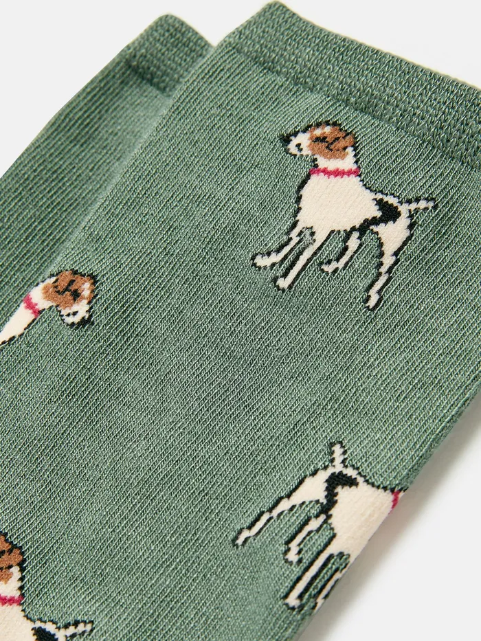 Joules Excellent Everyday 8211 Green Dog Single Ankle Socks Women Socks and Tights
