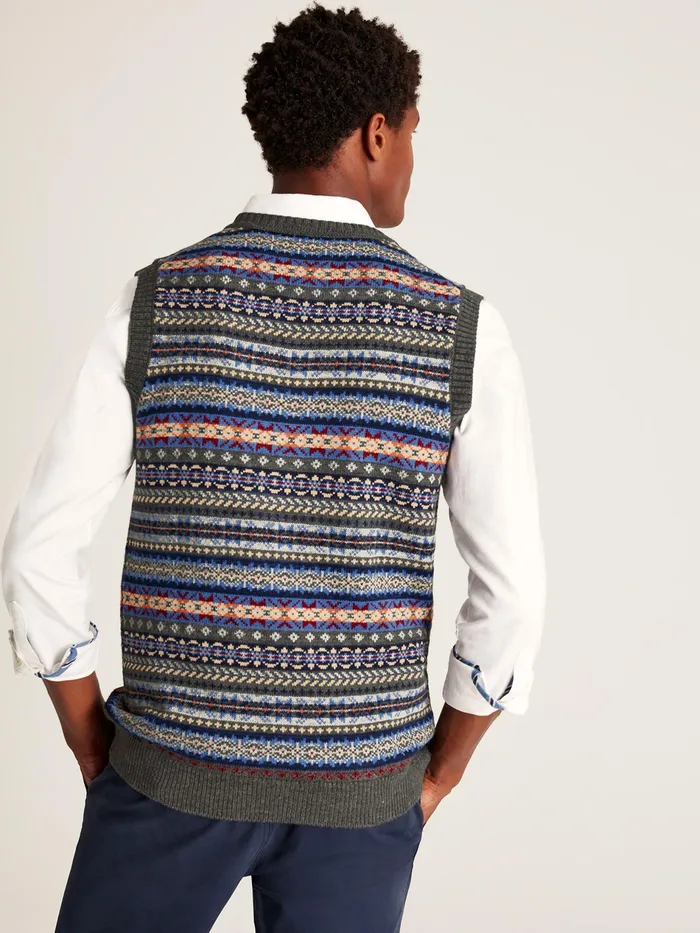 Joules Fair Isle 8211 Grey Tank Top Men Knitwear