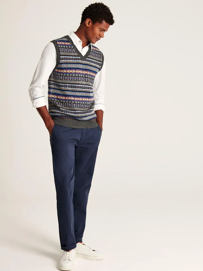 Joules Fair Isle 8211 Grey Tank Top Men Knitwear