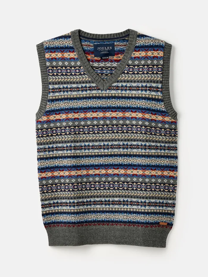 Joules Fair Isle 8211 Grey Tank Top Men Knitwear