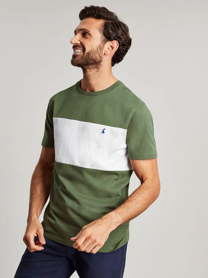 Joules Green Colourblock TShirt Men Tops and Tshirts